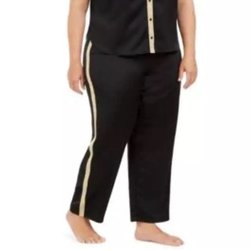 INC Metallic Tuxedo Stripe Satin Pajamas Set in Deep Black, Plus Size 3X NWT - Picture 3 of 9